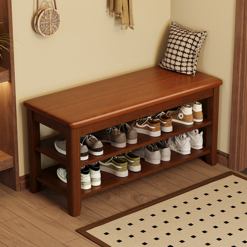 实木家用入户门口多功能换鞋凳子