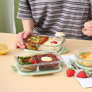饭盒带长方形玻璃保鲜盒微波炉进家用加热餐盒便当盒可上班族专用
