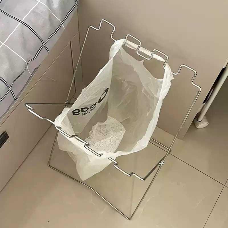 不锈钢可折叠免弯腰落地垃圾架|
