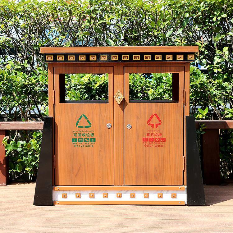 定做钢木垃圾桶木纹藏式果皮箱环卫分类垃圾筒景区垃圾箱户外