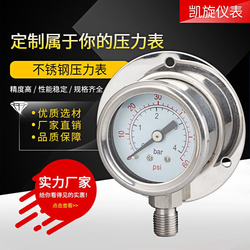 凯旋厂家供应压力表不锈钢压力表Y40BFT径向带后边船用压力表