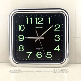 常胜368挂钟长效夜光方形持续夜光创意挂钟黑色夜光挂钟东南亚风