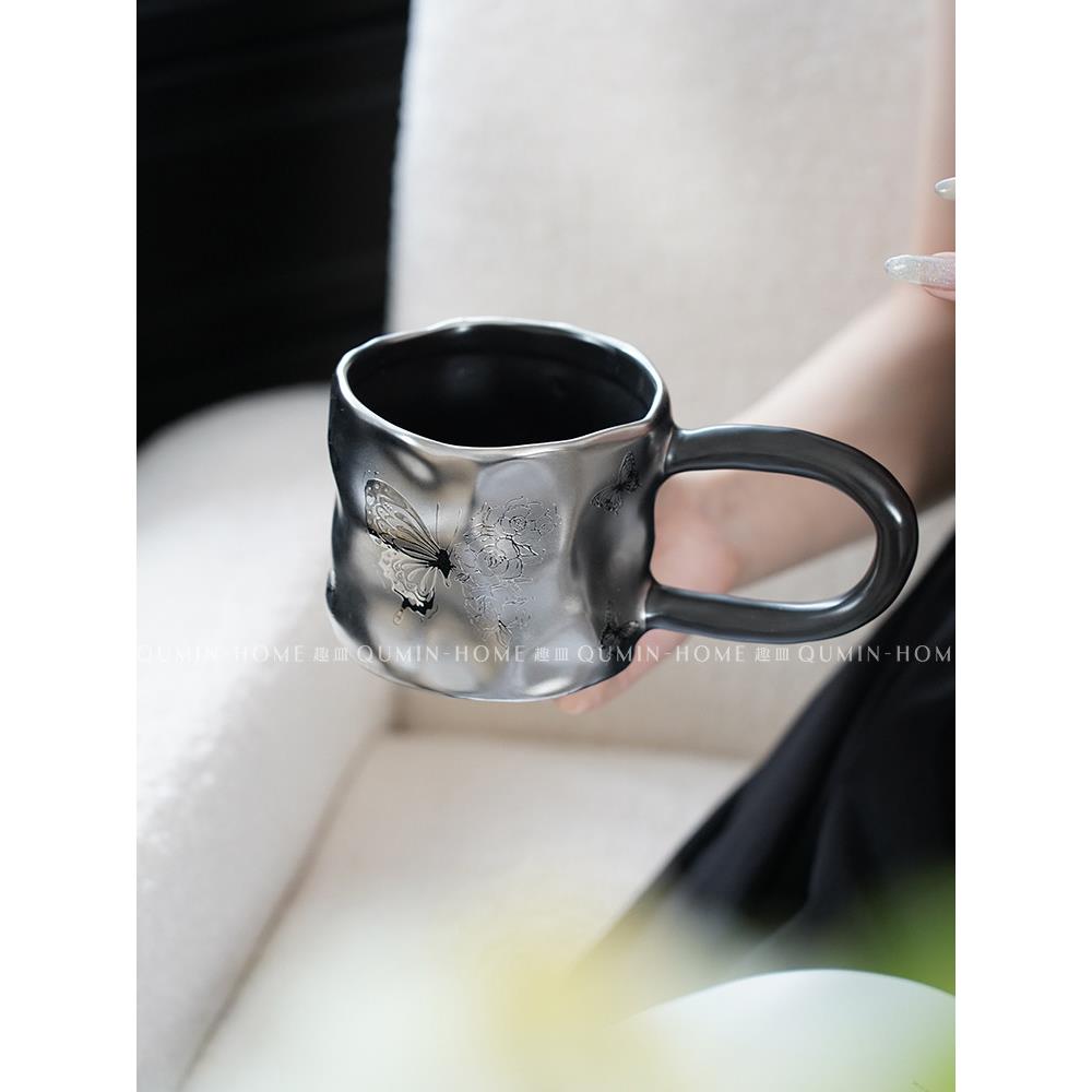 趣皿高级感陶瓷马克杯创意咖啡杯办公室喝水杯子复古牛奶杯早餐杯