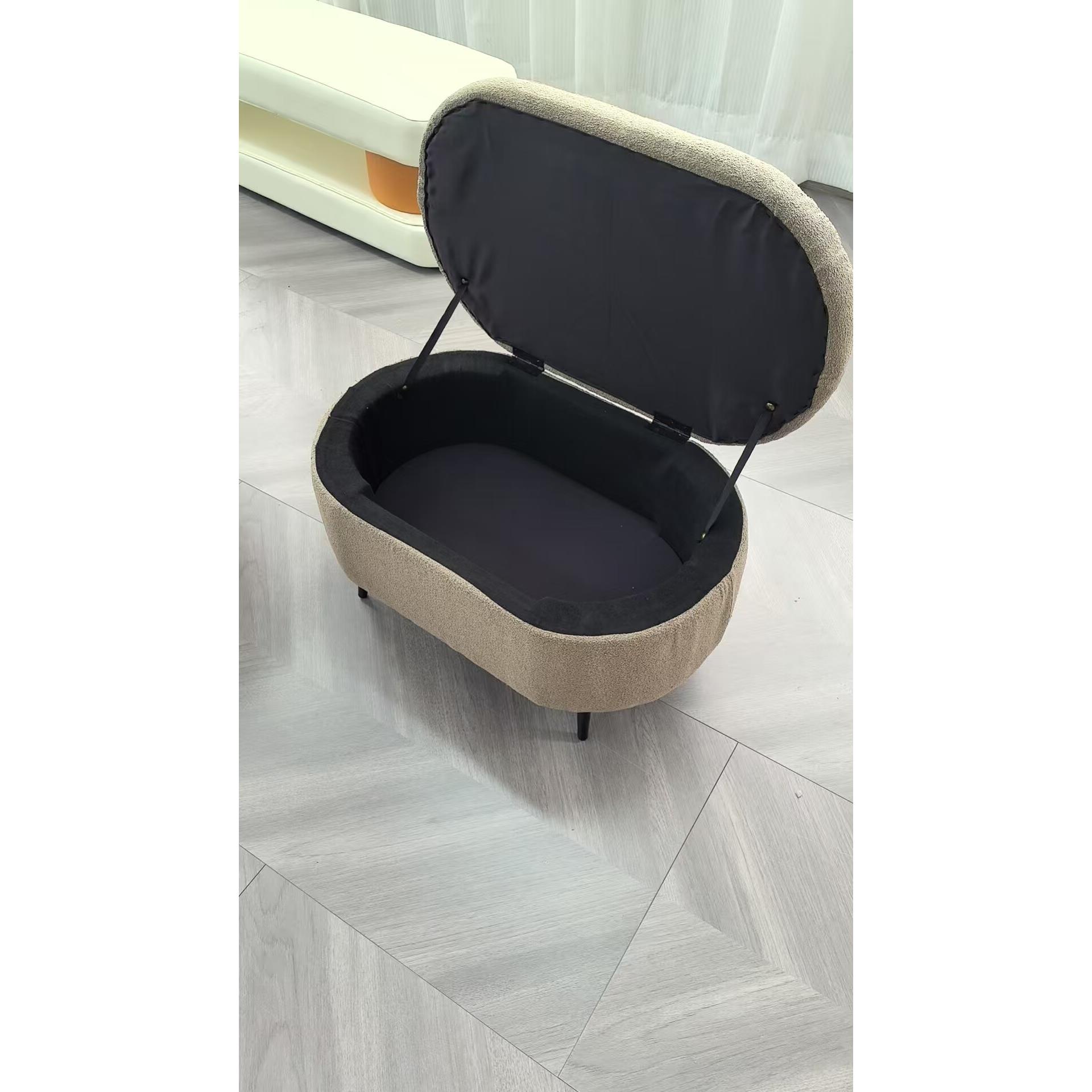 奶油风羊羔绒储物换鞋凳入户门口凳床榻床尾凳白色店铺沙发长凳子
