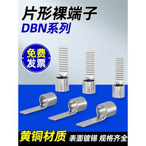 DBN紫铜插片型冷压接线端子1.25/2/5.5-10/14/18插针形线耳线鼻子