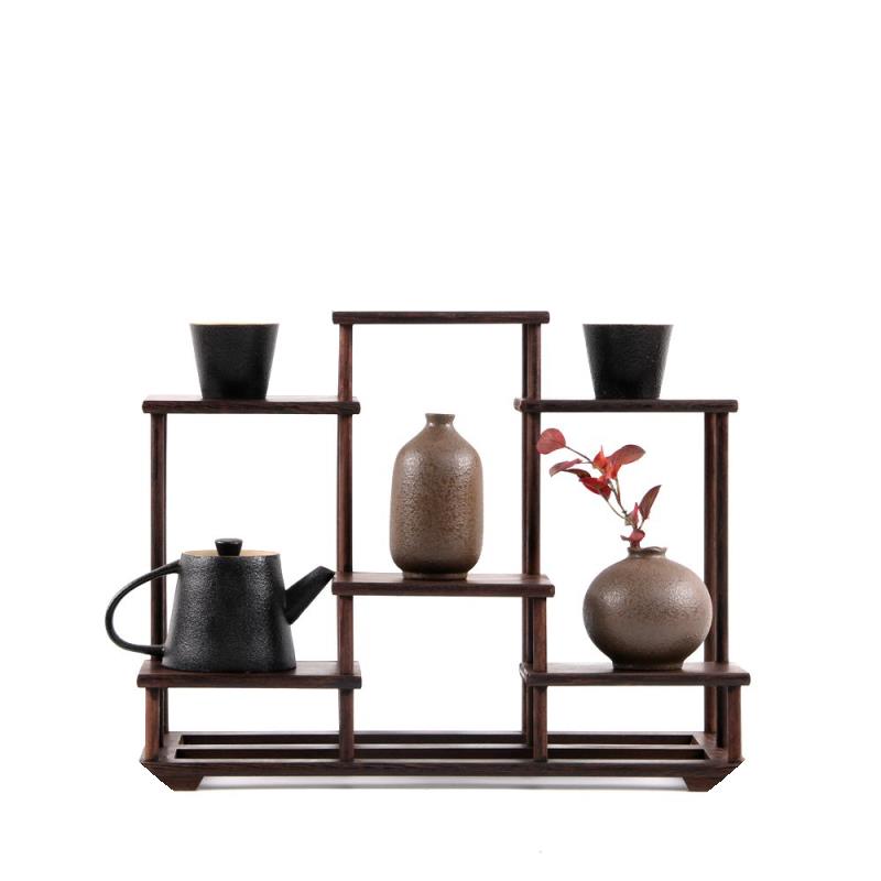 茶壶茶具紫砂壶架子鸡翅木博古架实木中式小型多宝阁底座盆景托架