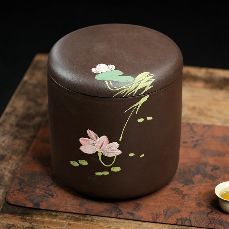宜兴紫砂茶叶罐特大码号醒茶器米桶七子茶饼收纳盒普洱存储缸陶瓷