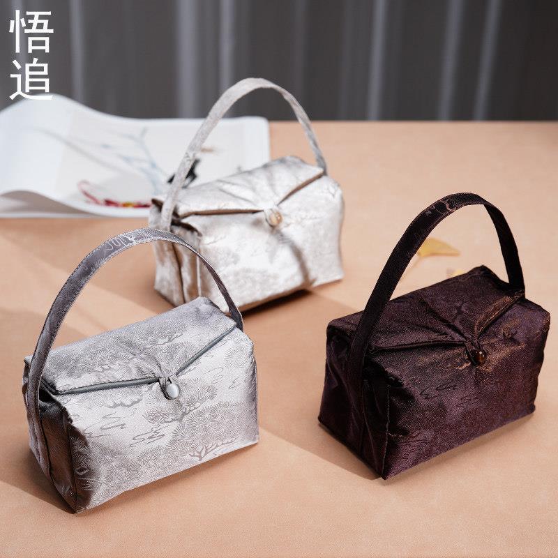 高端织锦加厚提手茶事包户外旅行茶具收纳袋盖碗茶杯一壶两杯布包