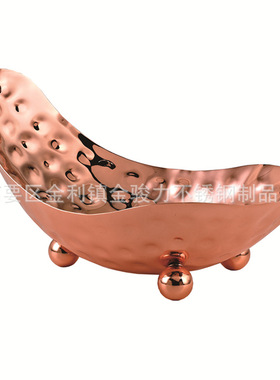 创意金色翘角盘沙拉盘 不锈钢锤印果盘 高档酒店自助餐家居锤印盘