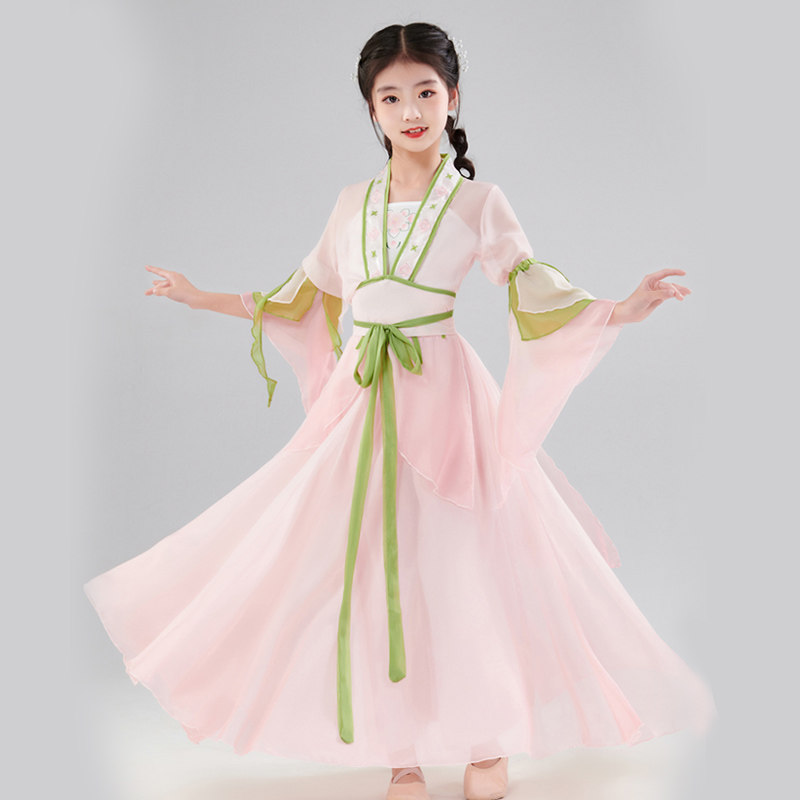 儿童舞衣古典舞飘逸纱衣中v国风练功服扇子舞身韵女童超仙演出服