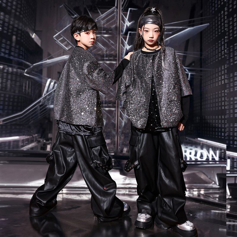 街舞儿童潮服hhiphop演出服男童架子鼓女童爵士舞服装走秀表演套