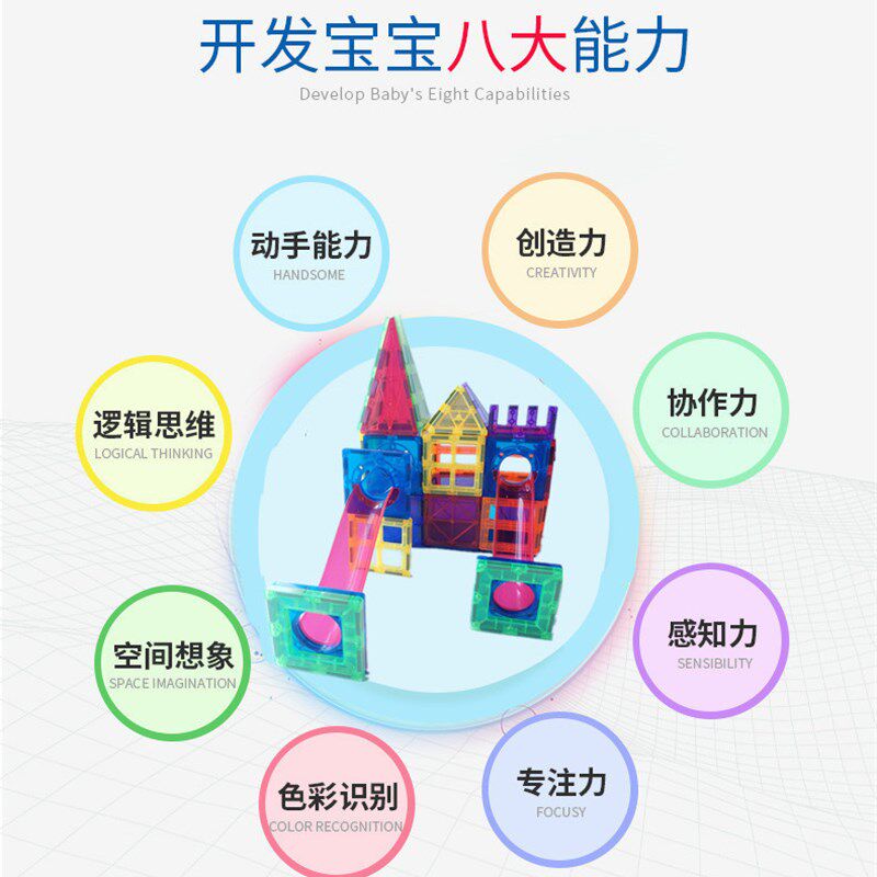 彩窗纯磁力片管道磁铁百变滑道滚珠积木轨道拼Q装玩具益智女孩男