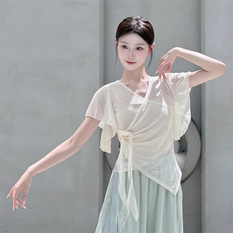 上衣练功仙气纱衣演出女形体服装古典舞I网纱花朵服舞身韵舞蹈中