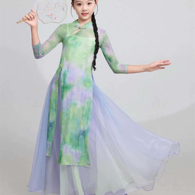 古典舞蹈服女儿童旗袍服装飘逸身韵纱衣H民族舞练功服扇子舞演出