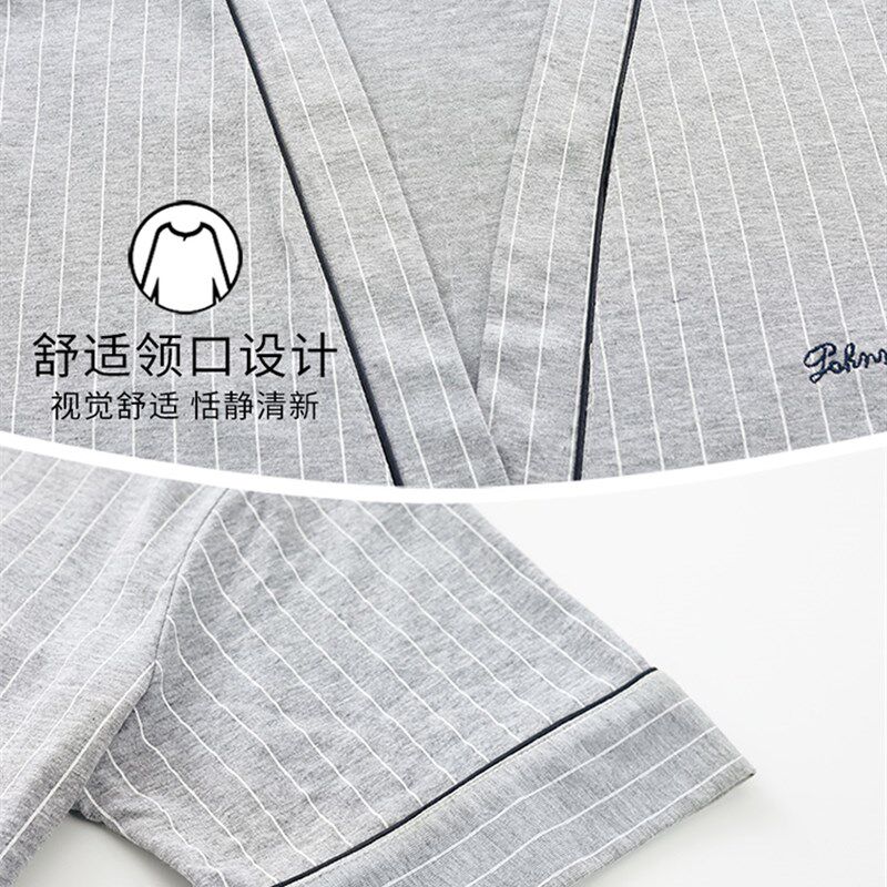 睡袍男士夏季纯棉短袖浴衣和服薄款连体睡衣男式夏U天全棉浴袍大