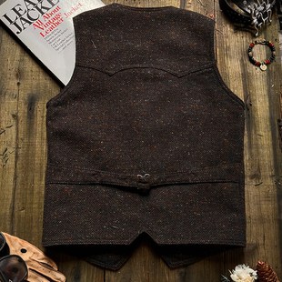 美式复古彩点580mg重磅粗花呢猎装马甲羊毛呢V领工装背心男RL咔叽