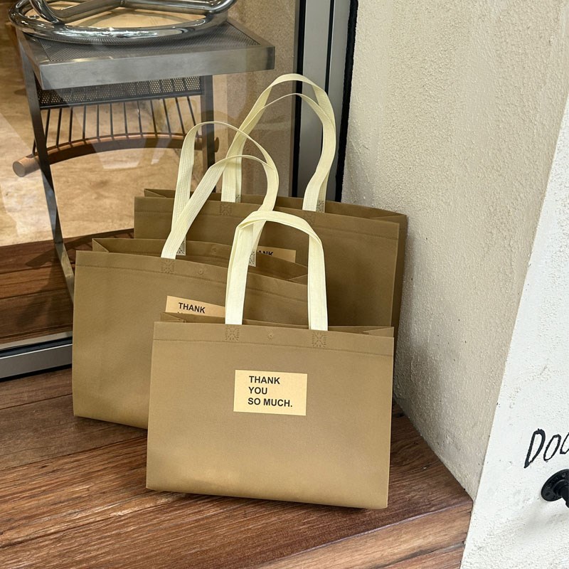 卡其色加宽无纺i布手提袋定制logo服装店购物礼品袋打包购物袋