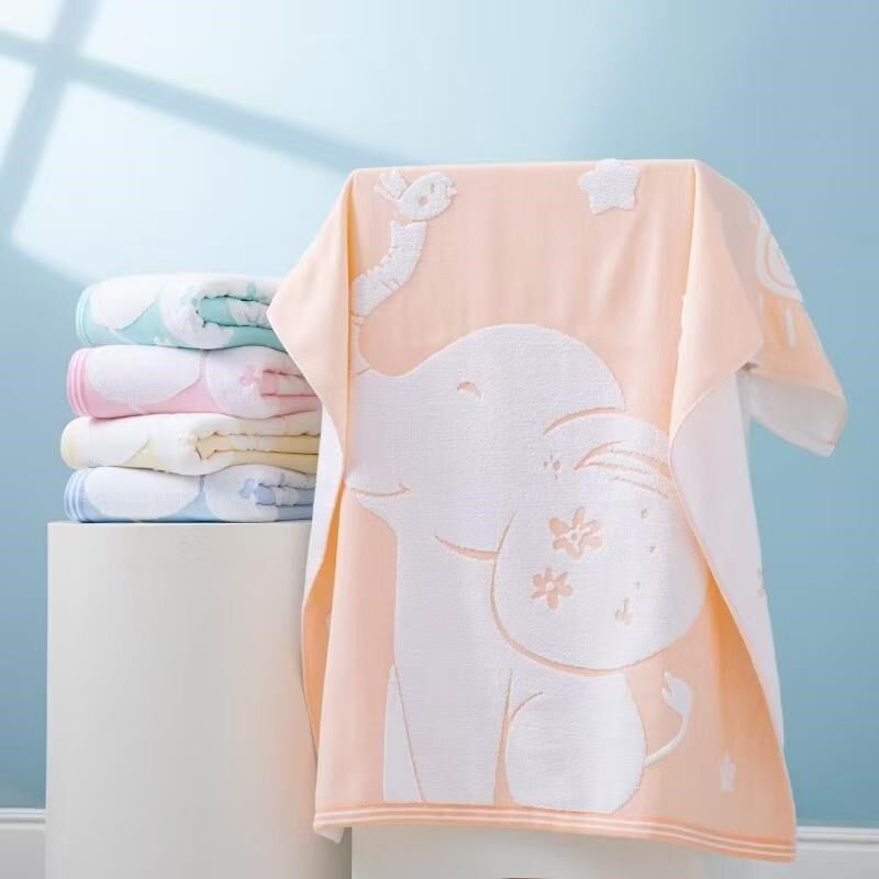 婴幼儿童纯棉一面纱布一面毛圈加厚E宝宝卡通洗澡浴巾玉桂狗大毛