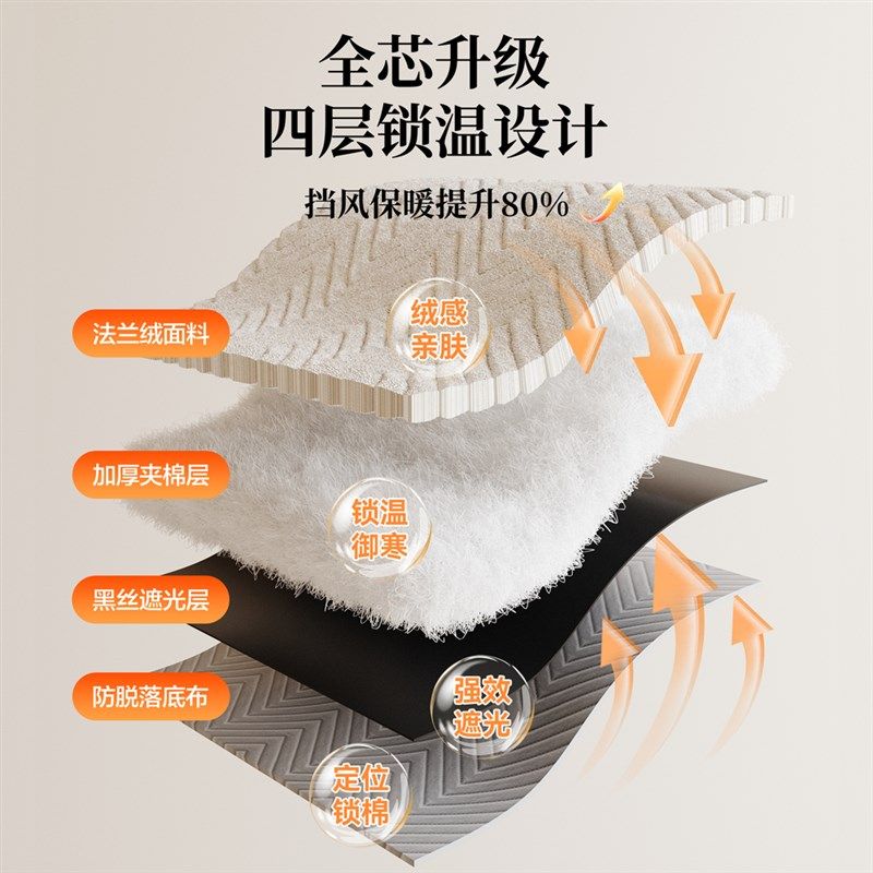 挡风防寒保暖窗帘全遮光2024新款免打孔成品窗帘T布飘窗窗帘挂钩