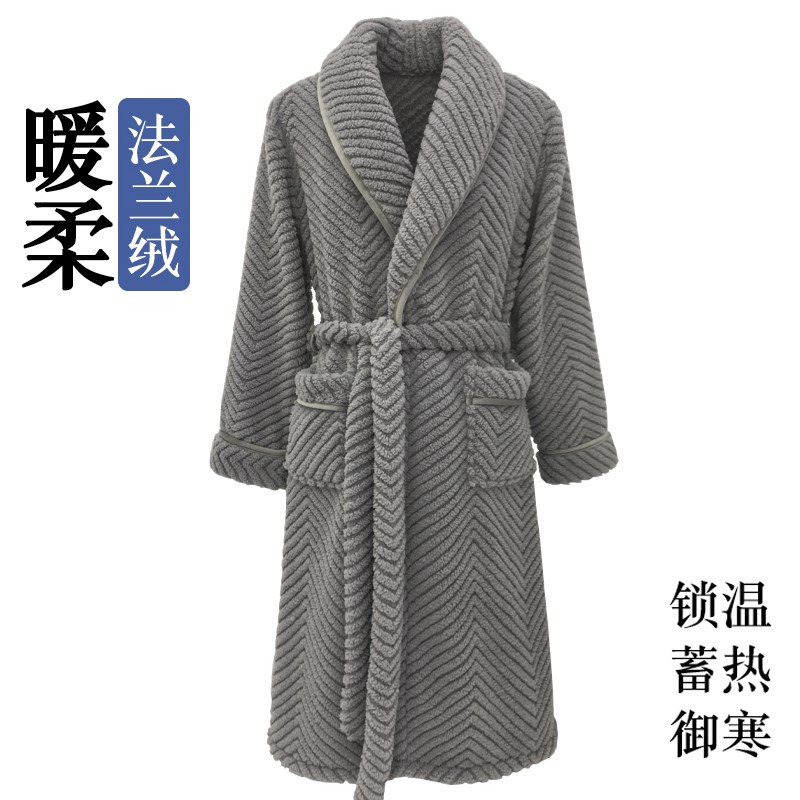睡袍冬季加绒加厚珊瑚绒男睡衣秋冬款F长袖大码法兰绒浴袍男士春