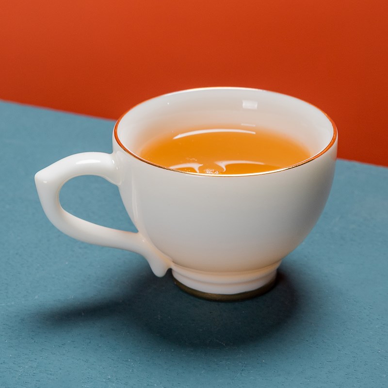 中式创意握把六个装o小茶杯客厅家用羊脂玉瓷描金主人杯品茗斗笠