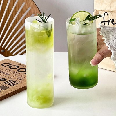 轻薄磨砂玻璃杯加长直身水杯冷饮料E饮品杯果汁杯水果茶杯网红餐