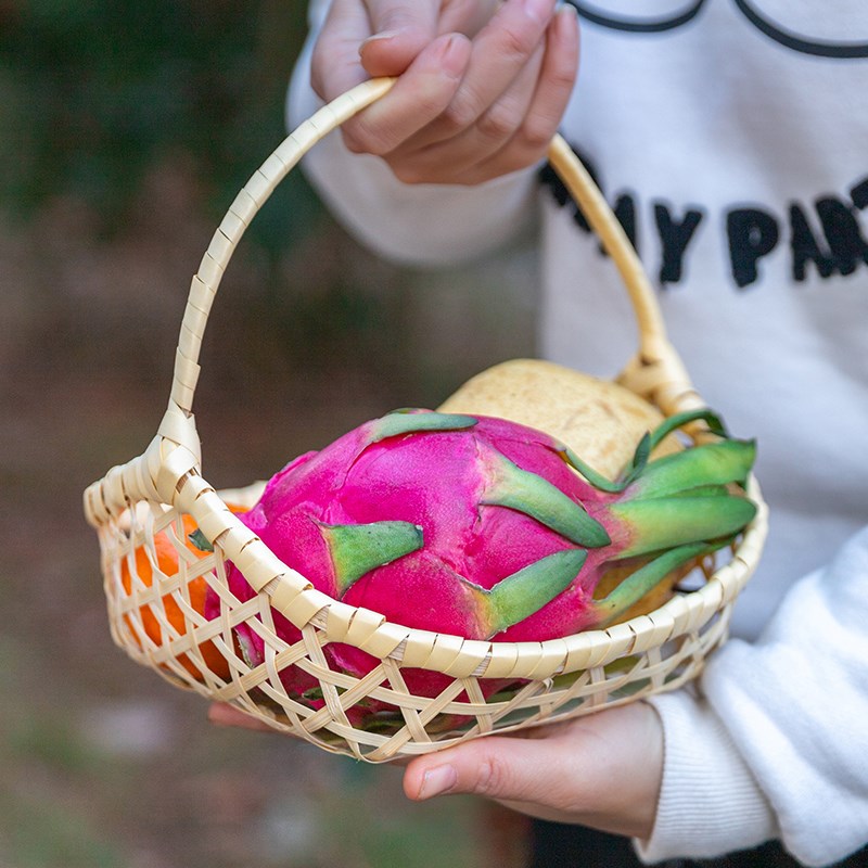 竹编手提篮元宝篮竹篮子水果篮收纳篮客厅茶点盘家用点Z心篮竹制