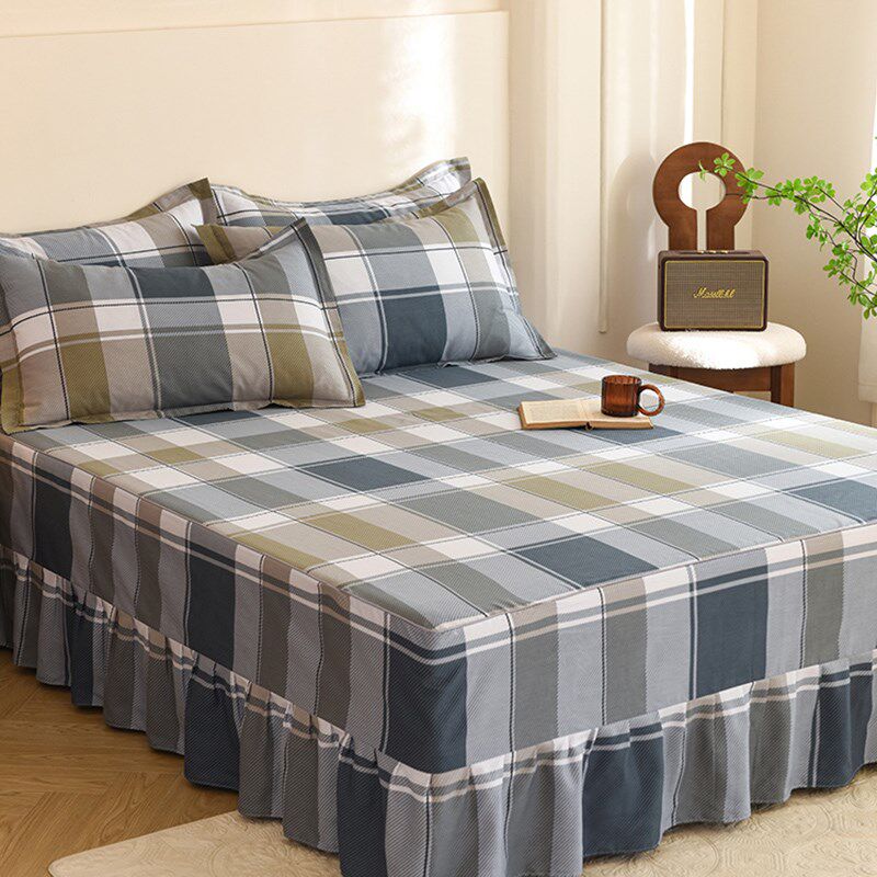 简约风纯棉床裙单件条纹双人全棉A床笠罩带裙边床盖床围裙罩三件,床上用品,床裙,淘宝优惠券,粉丝福利购,淘宝优惠卷