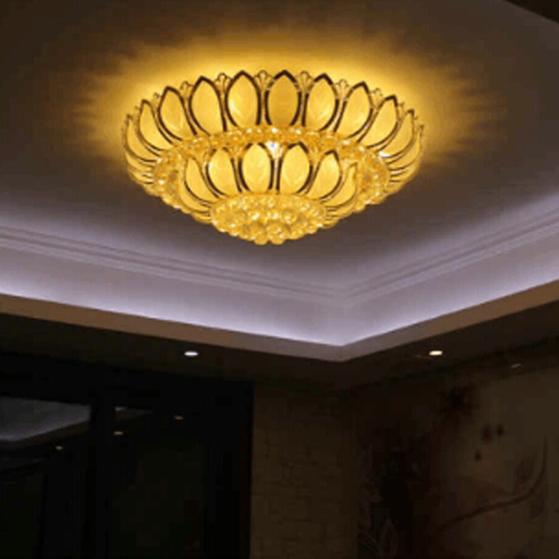 欧式客厅灯大气金色水晶灯圆形LED莲花吸顶灯具主V卧室灯餐厅灯饰