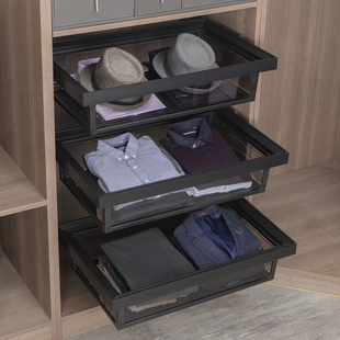 衣柜拉篮抽屉式 架滑轨配 衣帽间内置收纳玻璃储物篮置物P架伸缩裤