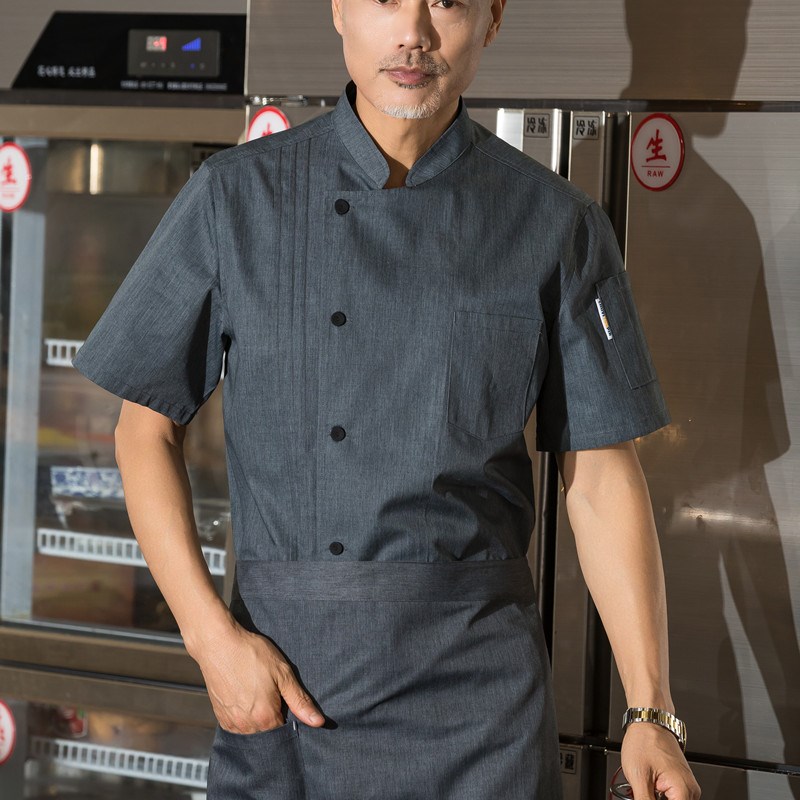 夏季酒店高端厨师工作服男饭店烘焙蛋糕厨房白色X透气短袖定制