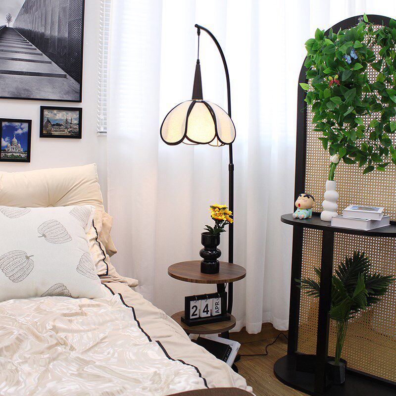 中古风网红边几落地灯客厅沙发旁装饰置物架台S灯茶几一体氛围感