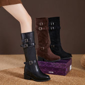 震地王内增高筒马丁靴女鞋 12CM冬秋季 厚底松糕小个子中筒长靴潮