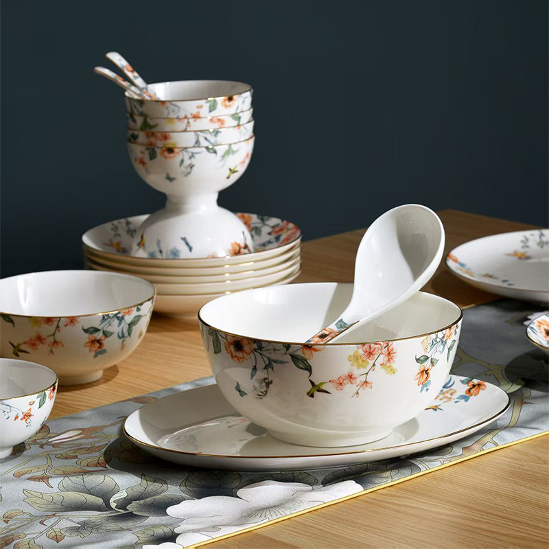 盛世名瓷陶瓷餐具套装富贵满堂27头6人位碗盘餐具乔迁新居礼物,餐饮具,餐具礼盒,淘宝优惠券,粉丝福利购,淘宝优惠卷