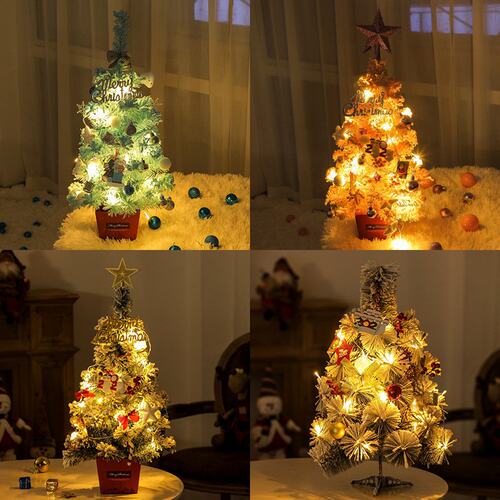 圣诞节迷你小圣诞树桌面带灯50cm金色红色套餐装christmas tree树