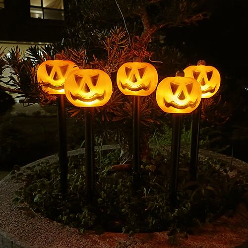 太阳能南瓜灯骷颅灯万圣节LED装饰地插灯鬼节庭院花园草坪灯