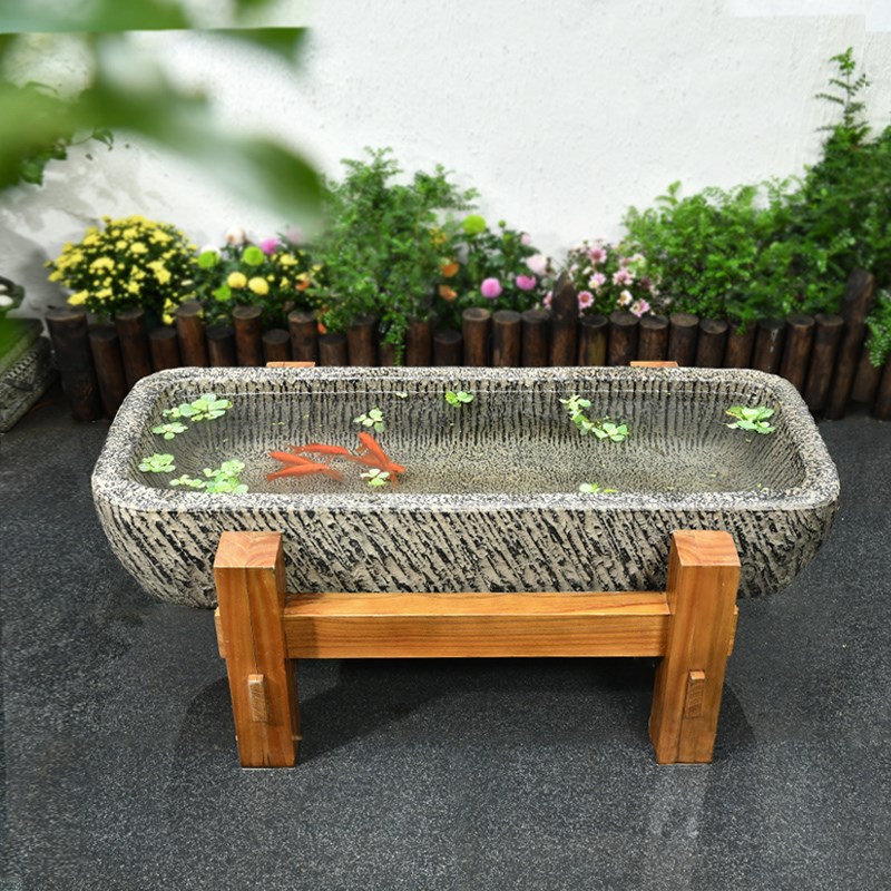 户外庭院长方形人造石槽大鱼缸古法养鱼水槽水池花园摆件造景布置