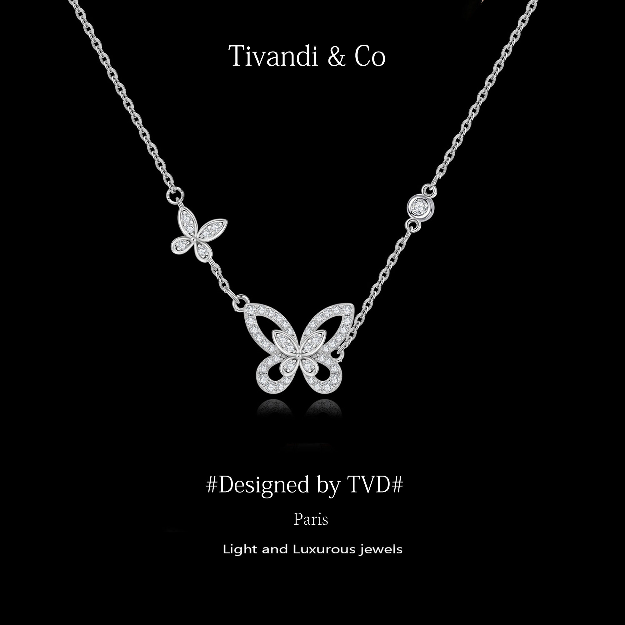 法国Tivandi&Co【蝴蝶】纯银项链女款夏蝴蝶吊坠送女友妈妈礼物