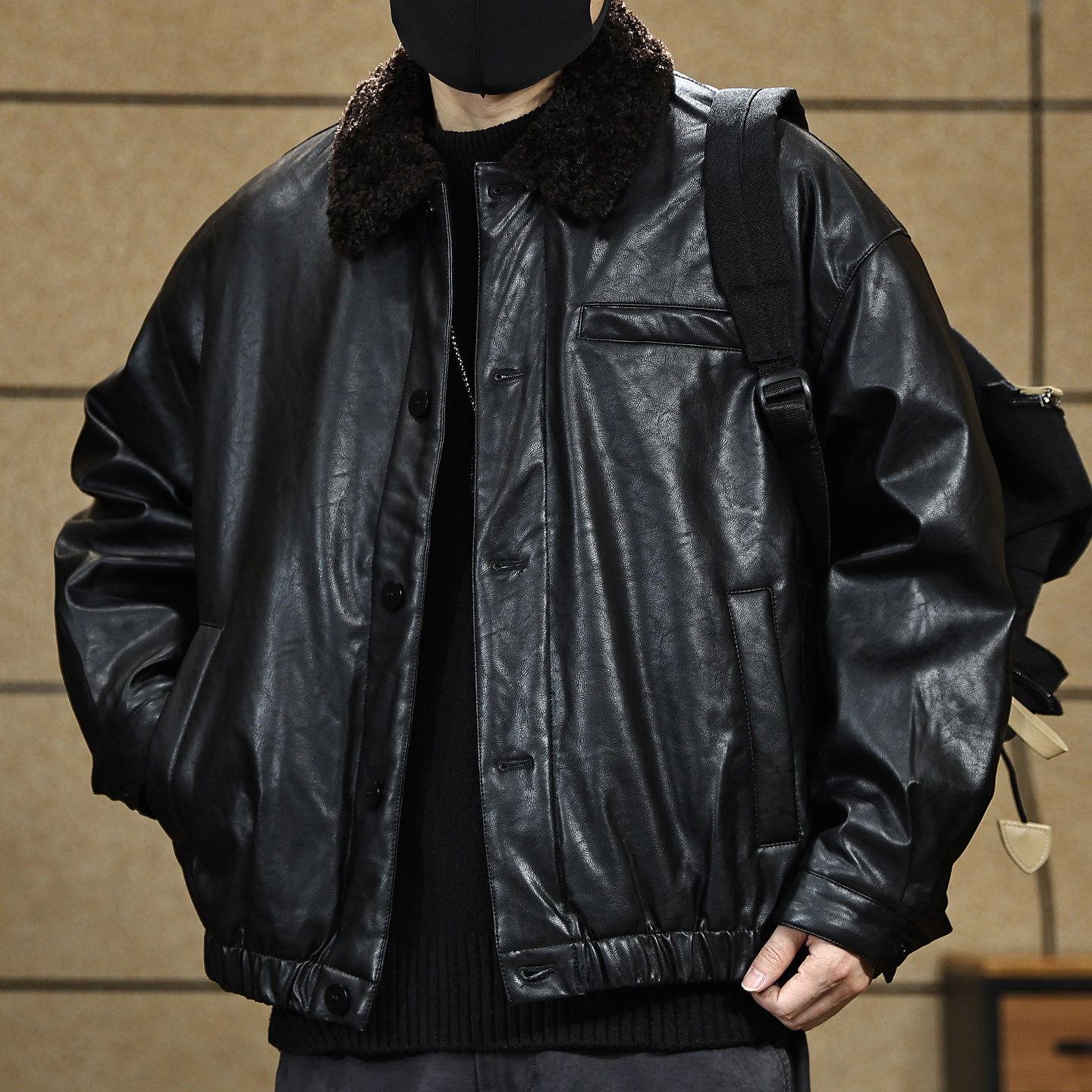 美式复古仿羊羔绒夹克外套男2025冬季新款加绒加厚保暖PU皮衣外套,男装,皮衣,淘宝优惠券,粉丝福利购,淘宝优惠卷