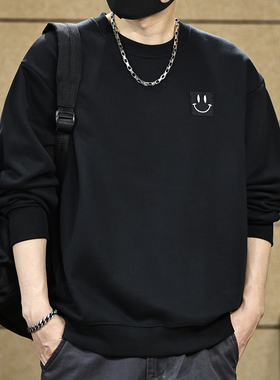 美式复古潮牌重磅360g刺绣圆领卫衣男黑色秋冬款宽松大码长袖上衣