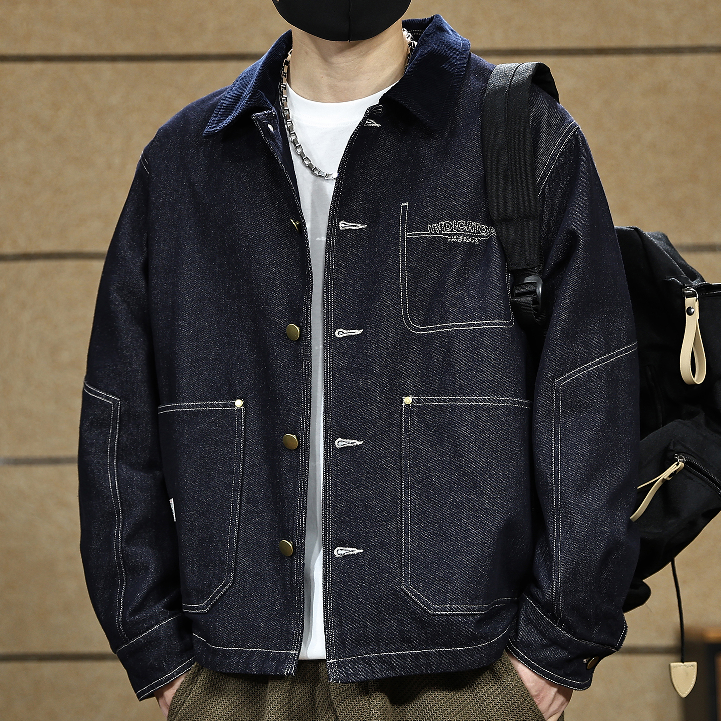牛仔外套男士宽松刺绣工装夹克男