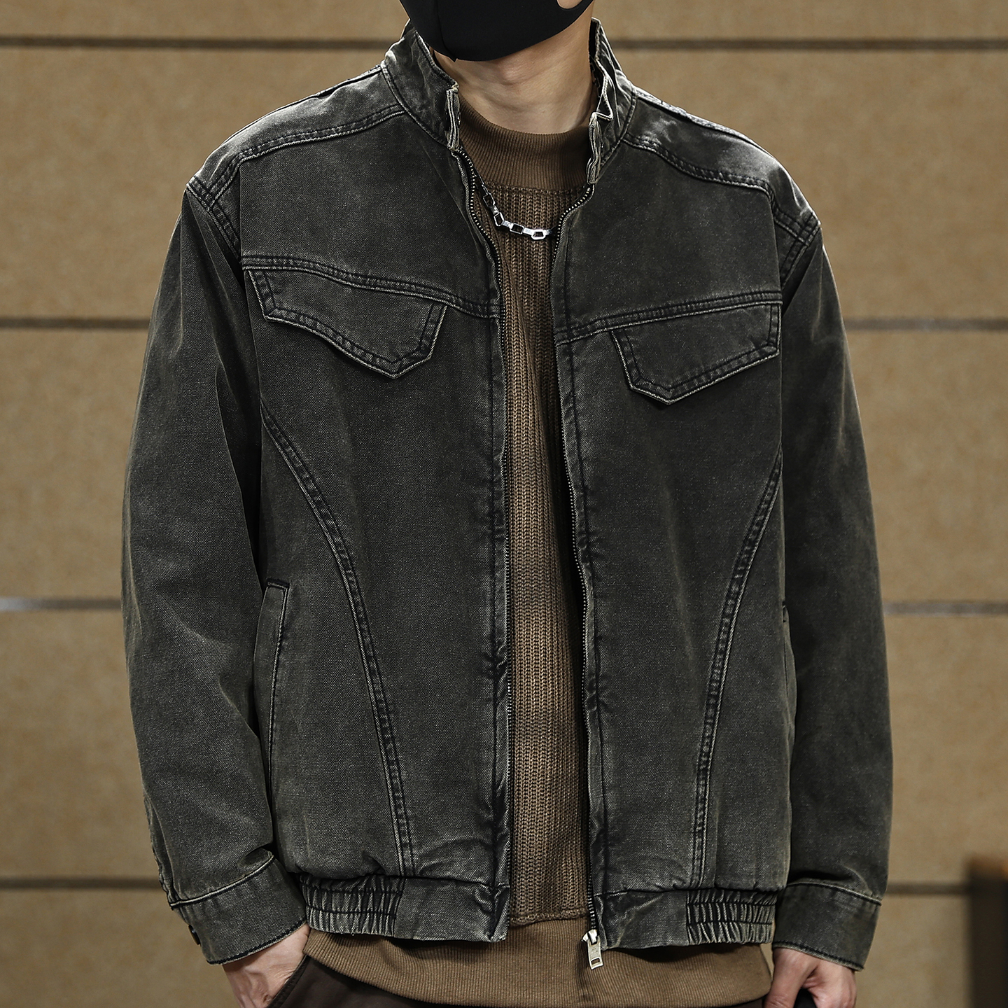 纯棉牛仔外套男士宽松工装夹克男