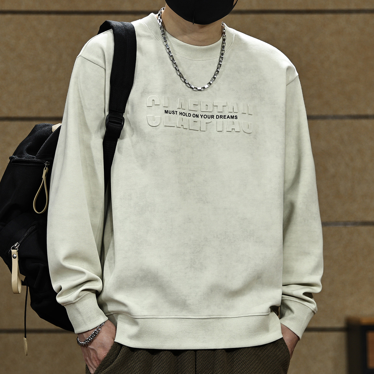 320g重磅美式钢印压花圆领卫衣男士早春新款宽松大码仿洗水上衣潮,男装,卫衣,淘宝优惠券,粉丝福利购,淘宝优惠卷