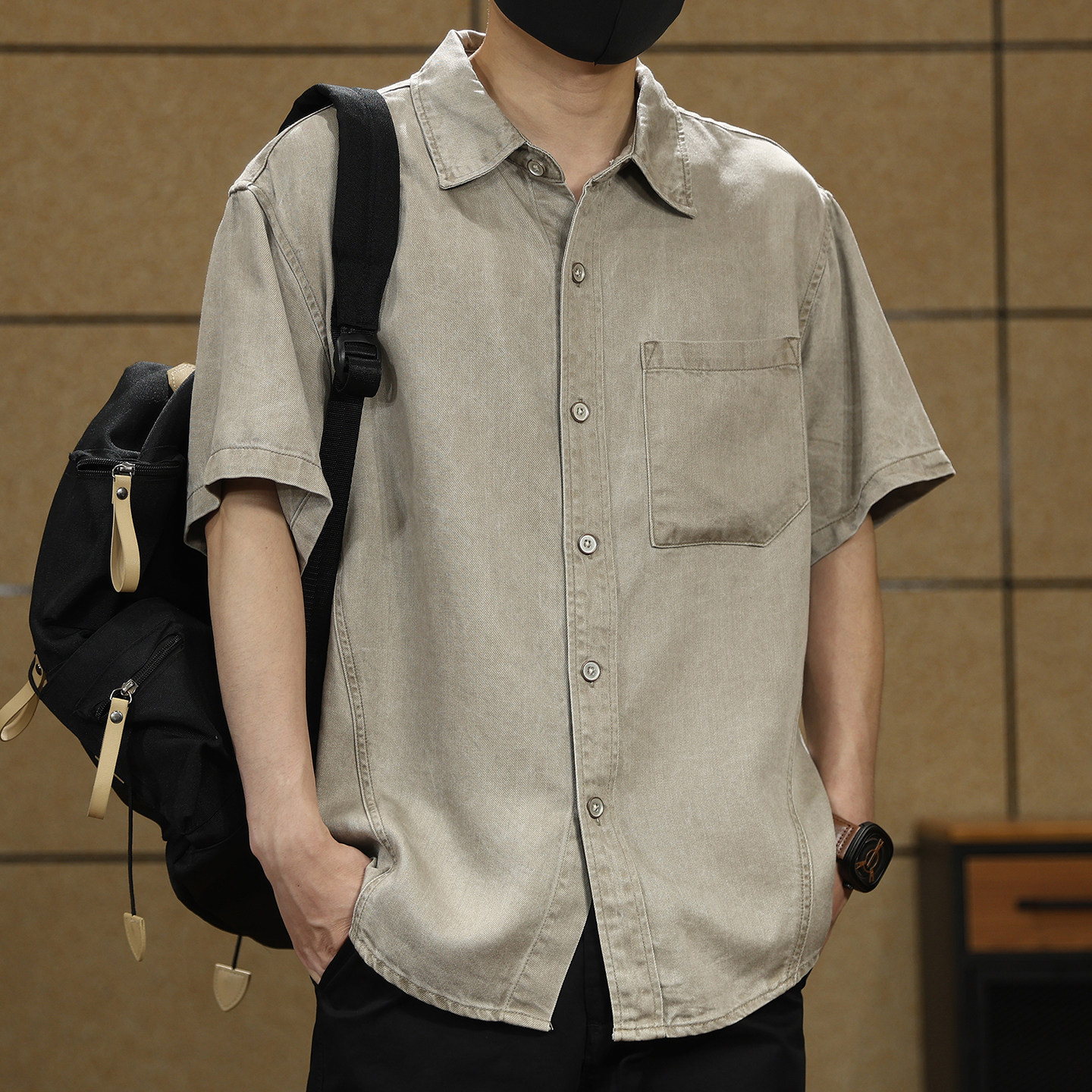 凉感牛仔衬衫男士短袖衬衣外套男图片