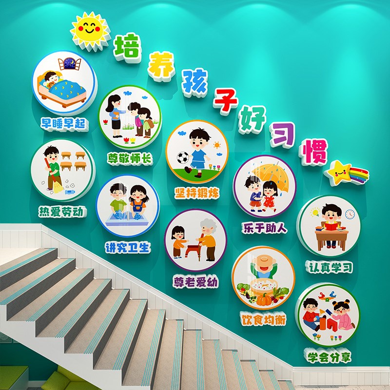 幼儿园文明礼仪墙贴画环创材料主题成品文化墙好习惯养成墙面装饰