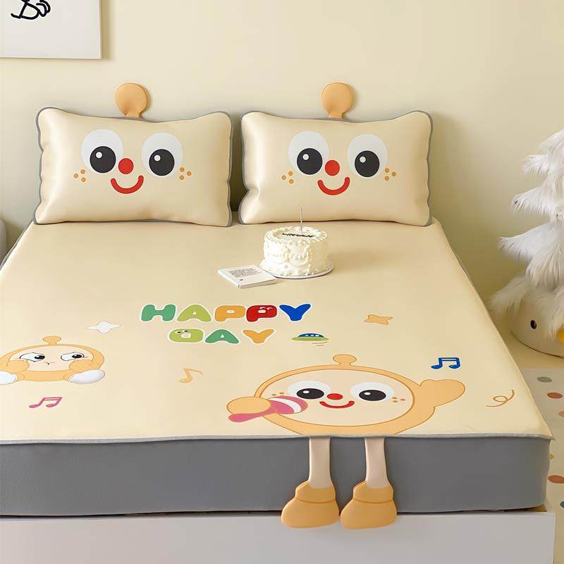 新款可爱型卡通风夏季凉席冰丝席三件套可水洗床笠款空调席子夏天