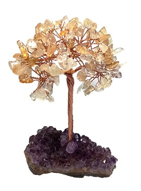 天然黄紫白水晶橄榄发财树招财树摆件矿石原石客厅家居饰品礼品真