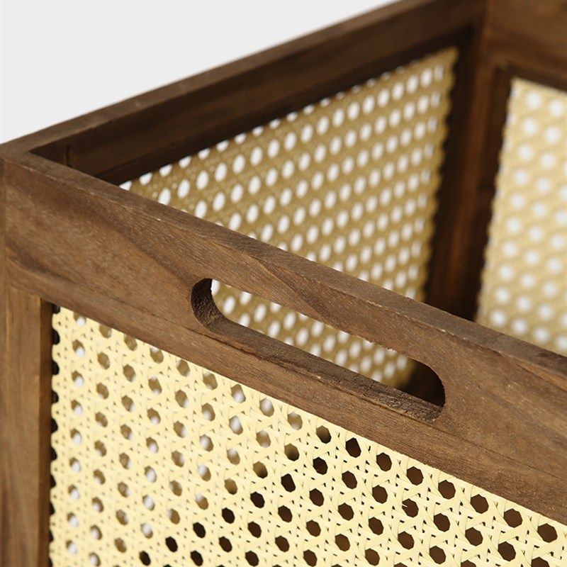 精选微瑕实木彷藤编收纳筐桌面收纳篮零食盒镂空收纳杂物盒储物整,收纳整理,收纳筐,淘宝优惠券,粉丝福利购,淘宝优惠卷