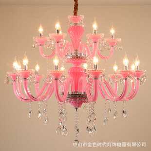 水晶灯餐厅卧室儿童房粉色吊灯ktv美容院酒店led灯 欧式