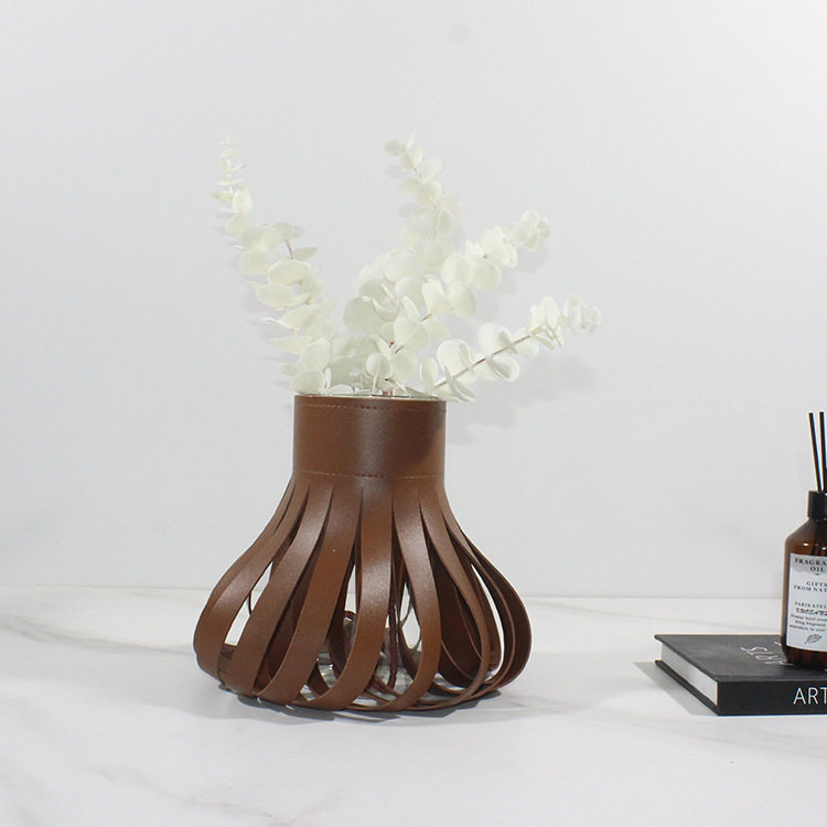 现代轻奢创意皮革玻璃花瓶样板间售楼处客厅茶几餐桌直筒花器摆件,模玩/动漫/周边/娃圈三坑/桌游,文化/体育周边,淘宝优惠券,粉丝福利购,淘宝优惠卷